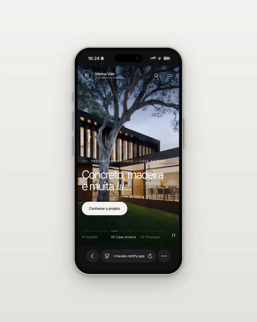 Marina Vale — hero mobile, capítulo Casa Aroeira