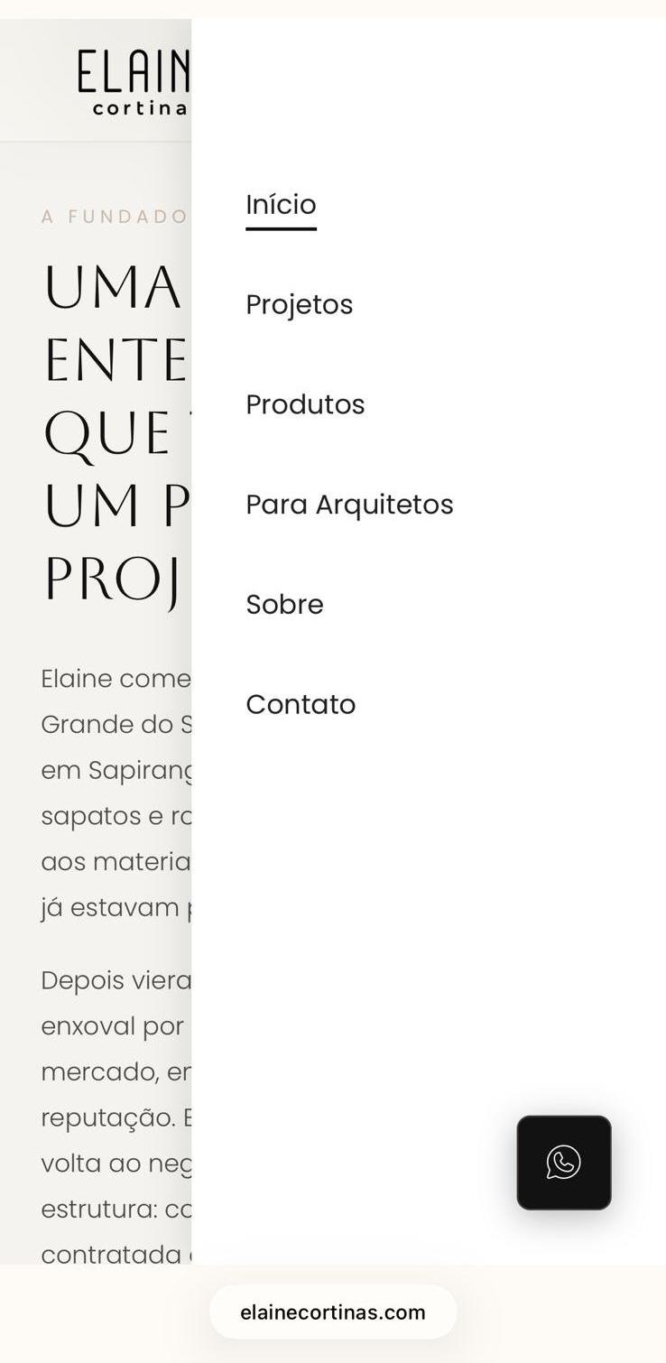 Elaine Cortinas, menu mobile